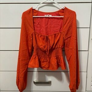 Tularosa Orange Stripe Smocked Long Sleeve Top